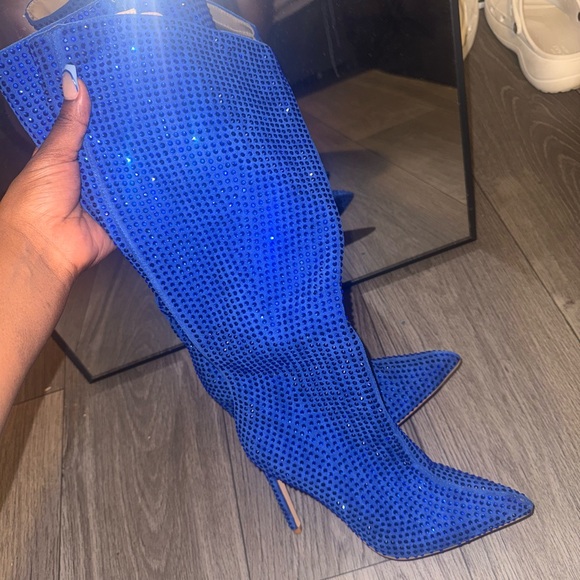 Size 8 / Blue Crystal-Stone High Heel Boots - Women - Picture 3 of 4